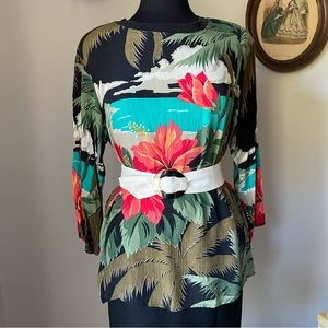 Vintage 1980s tropical print crepe top